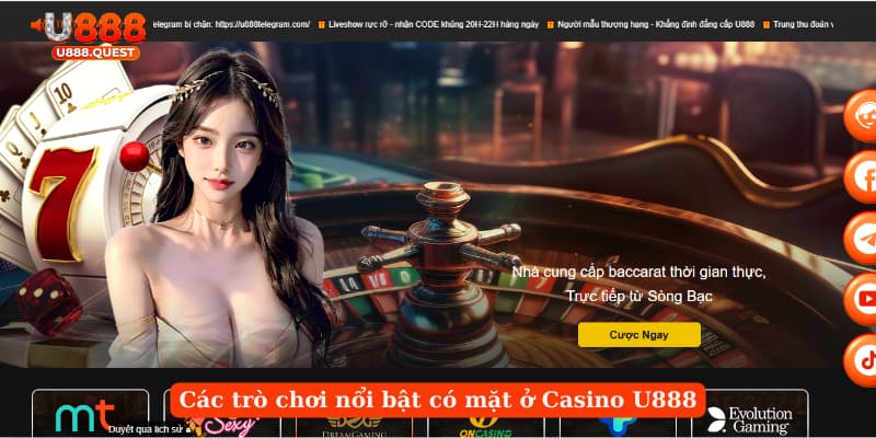 Các trò chơi nổi bật có mặt ở Casino U888
