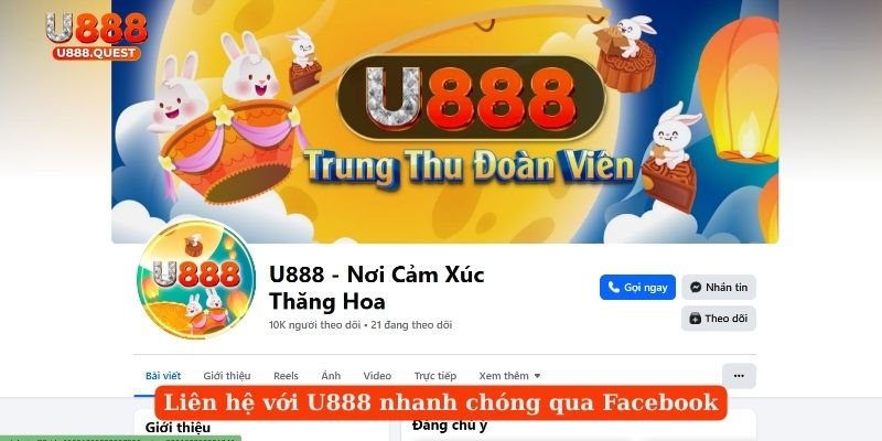 Liên hệ với U888 nhanh chóng qua Facebook