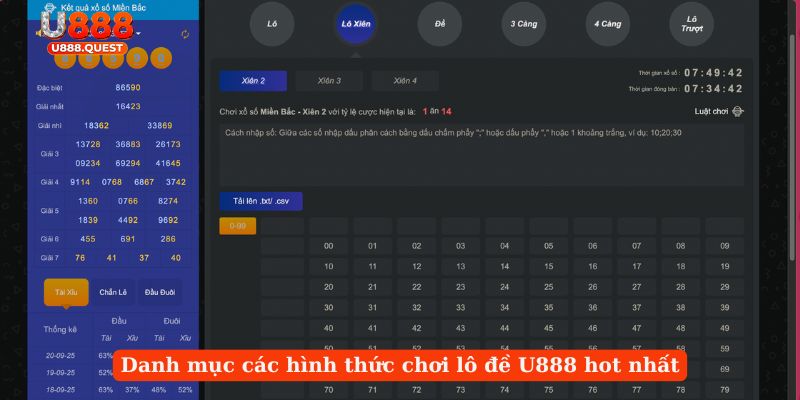 Danh mục các hình thức chơi lô đề U888 hot nhất