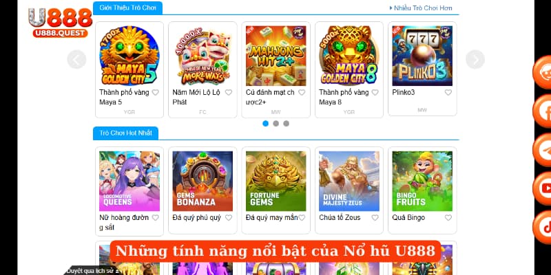 Những tính năng nổi bật của Nổ hũ U888