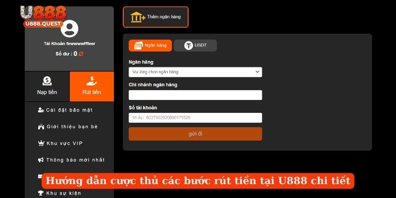 Hướng dẫn cược thủ các bước rút tiền tại U888 chi tiết